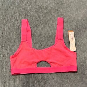 Pink Ribbed Sports Bra